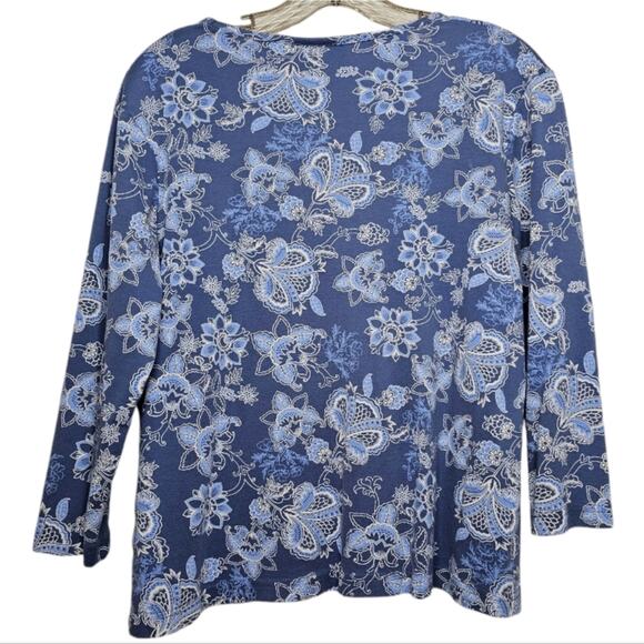 Croft and Barrow Scoop Nech Long Sleeve Floral Top Medium - Picture 2 of 7